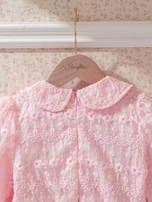 Souflis Souflis Đầm công chúa màu hồng bằng vải lưới thêu hoa thanh lịch cho bé gái, cổ Peter Pan, tay dài, thích hợp cho các dịp xuân, hè, thu như tiệc sinh nhật, chụp ảnh, đi học, v.v. - Hồng - Xem 5