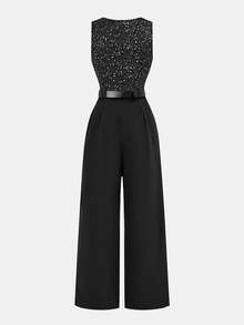 Firerie Kids 少女休闲优雅通勤亮片装饰连体裤 - 黑色 - 查看 2