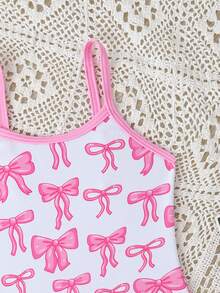 女童连体泳衣，肩带可调节，蝴蝶花卉图案，黑色 - 淺粉色 - 查看 3