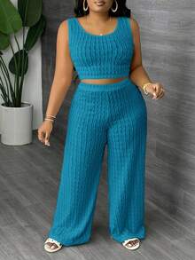 SHEIN Slayr 大码修身纯白色长款休闲背心和阔腿裤两件套，春夏款 - 水鴨藍 - 查看 5