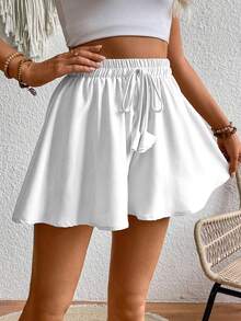 Breezaya Quần short nữ màu trơn, cạp chun, kiểu dáng thường ngày, thích hợp cho mùa hè. - trắng - Xem 6