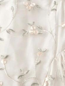 SHEIN MOD 梦幻花卉刺绣连衣裙，露背设计，交叉系带，薄纱裙摆；完美适用于度假、浪漫场合；沙滩风花卉连衣裙，适合度假、约会、野餐、派对、舞会、节日和生日等场合；浪漫复古宫廷风格 - 杏色 - 查看 7