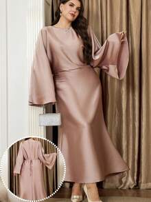 Modelyn Plus Size Solid Color Minimalist Long Sleeve Casual Dress Long Sleeve Elegant Dress