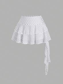 Sweetra Women's Spring/Summer French Design Pleated Layered Polka Dot Chiffon Flowy Skirt - White - View 1
