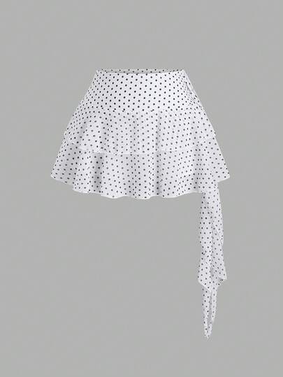 Sweetra Vår/sommar fransk design plisserad lager-på-lager-kjol i chiffong med prickar och flagrande mönster för kvinnor