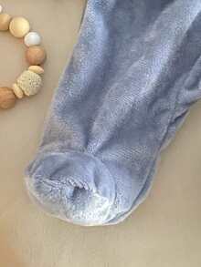 3件套新生女宝宝柔软抓绒睡衣套装，优雅碎花长袖上衣配荷叶边下摆，搭配同款裤子和发带，秋冬季舒适居家服 - 藍色 - 查看 3