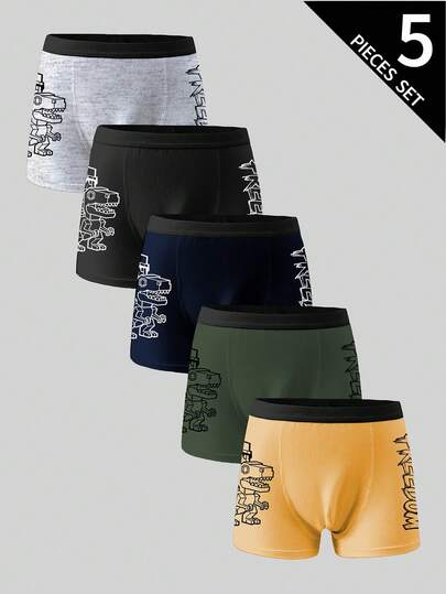 5条/包 青少年男童机械恐龙印花平角内裤