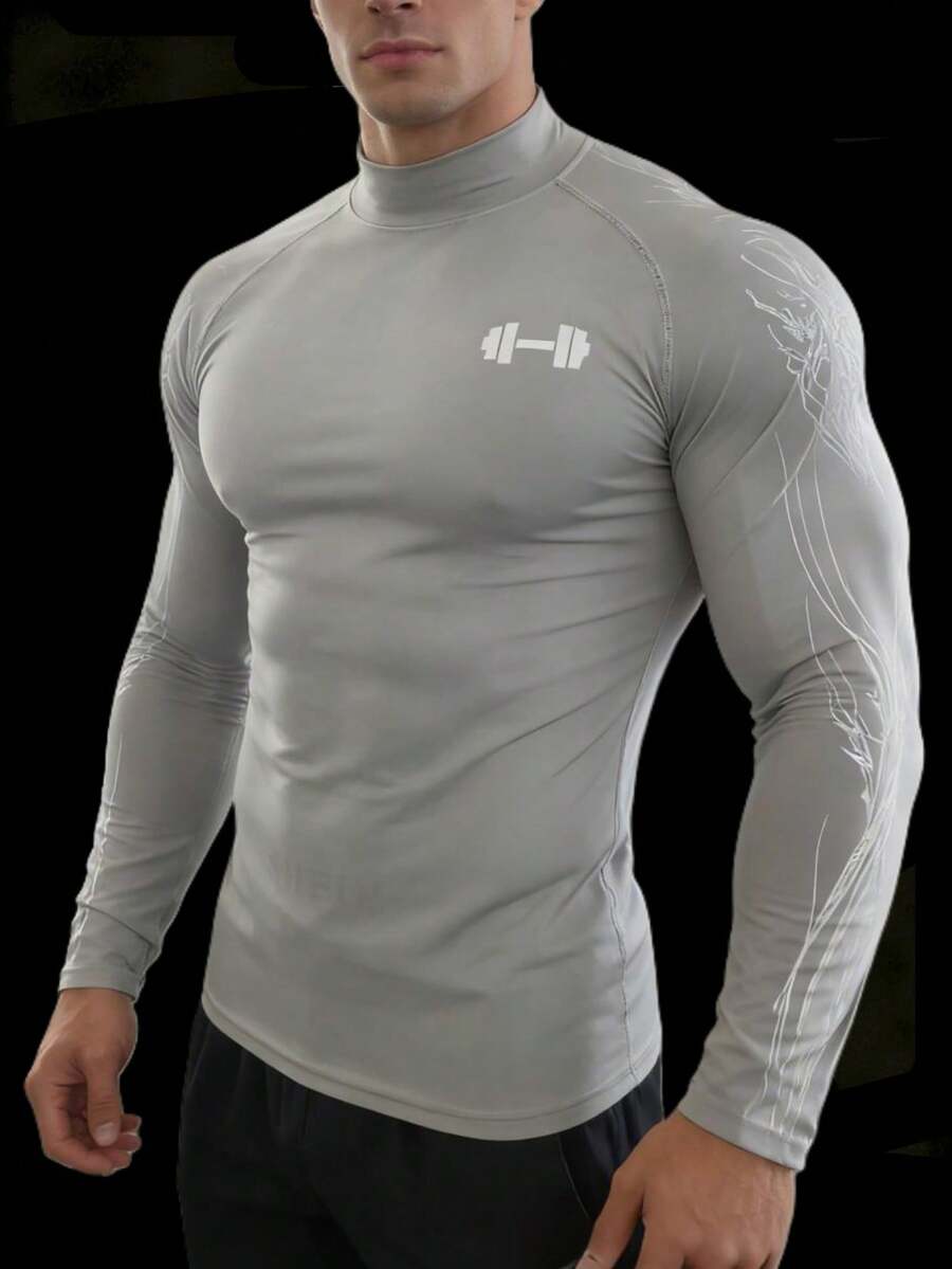 Manfinity Sport PWRUP 户外修身透气舒适长袖男士运动T恤 - 灰色 - 查看 1