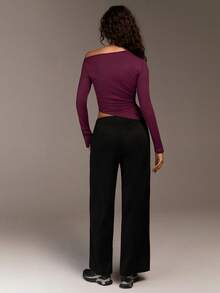Menodora SHEIN Sport Breathable Lightweight Women's Solid Color Asymmetric Long Sleeve Yoga Top, Sweat-Wicking Quick-Dry Fabric, For Yoga Gym Workout - Purple - View 7