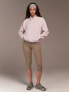 VARSIVA Women's Letter Print Raglan Sleeve Zip Front Casual Loose Jacket - Pink - View 3