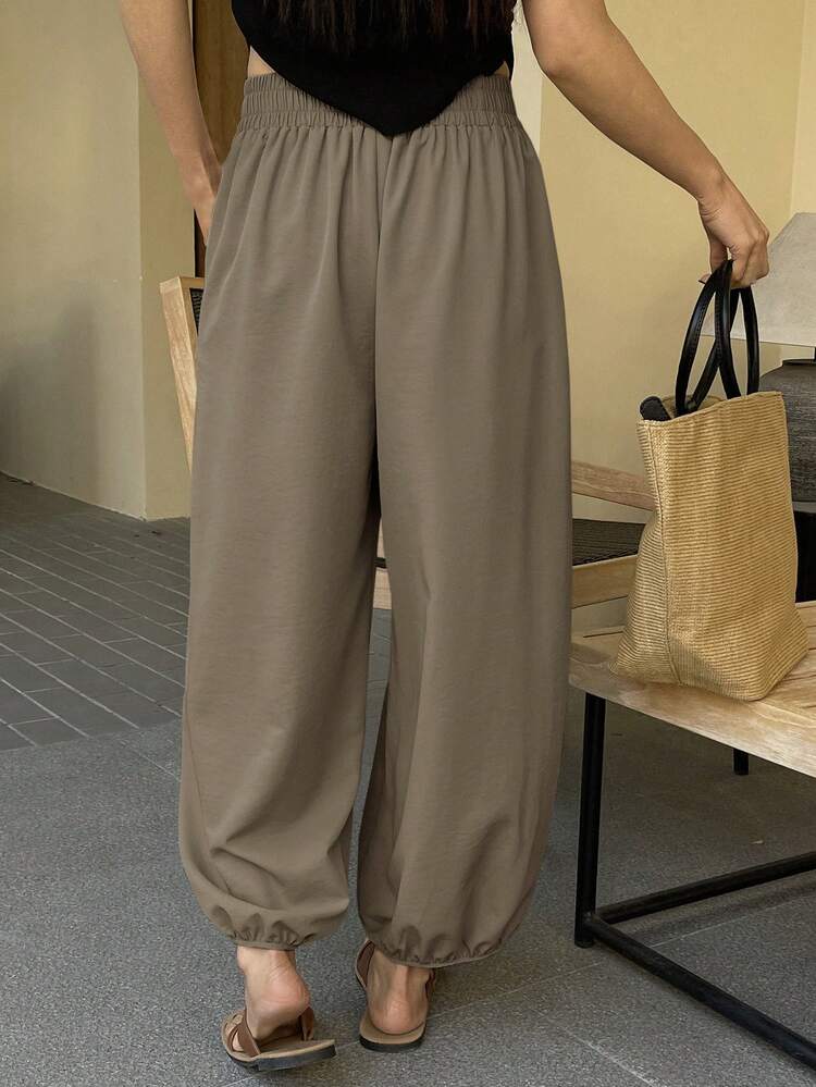 Tween Girls' Solid Color Elastic Waist Pleated Pocket Wide Leg Loose Pants