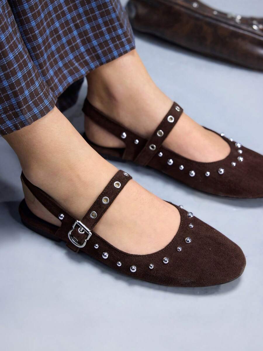 CUCCOO GRLICON Mocasines planos con decoración de remaches para mujer - Óxido marrón - Ver 1