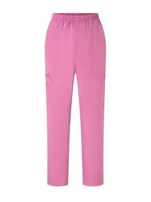 TaskEZ Conjunto de uniformes médicos: Parte superior de cuello en V de manga corta y pantalones para trabajadores de la salud - Rosa - Ver 7
