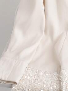 GlowEve Women's Round Neck Bow Decor Pearl Button Sequin Hem Long Sleeve Maxi Dress Fall Cloth For Women - White - View 4