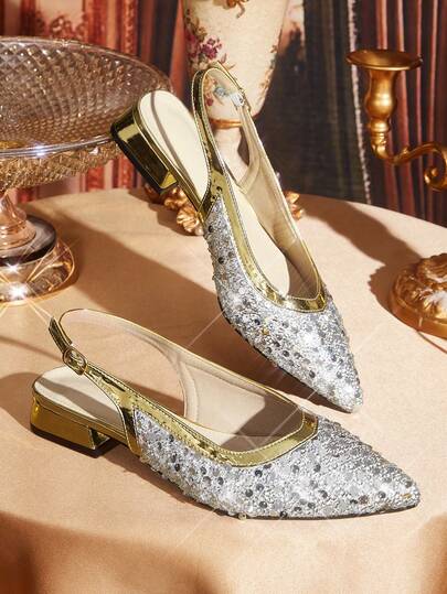 CUCCOO TILAWA ¡Elegante! Sandalias de tacón de aguja con glitter y punta cerrada para mujer, con un toque de alta gama, adecuadas para combinar con vestidos