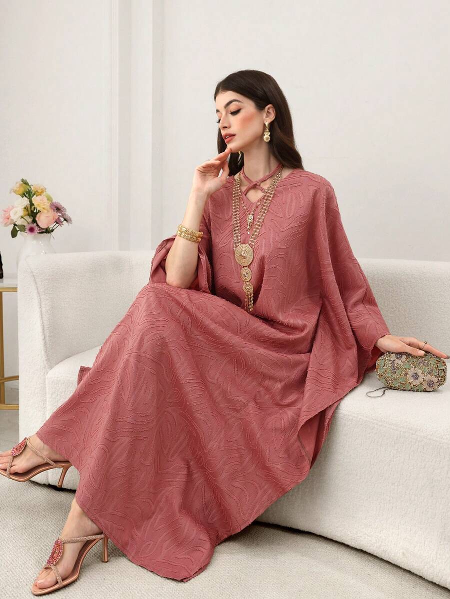 SHEIN Najma Đầm maxi dáng rộng tay cánh dơi khoét eo kiểu Ả Rập dành cho nữ