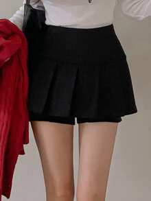 DAZY Women High Waist Pleated A-Line Skirt - Black - View 6