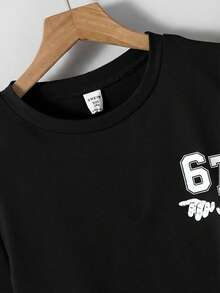 SHEIN Camiseta con gráfico de números y pantalón de chándal con ribete de rayas para niño preadolescente - Negro - Ver 6