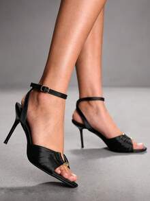 CUCCOO SZL Women's Circular Link Fashionable Daily Wear Versatile High Heel Sandals Valentine's Day - Black - View 6