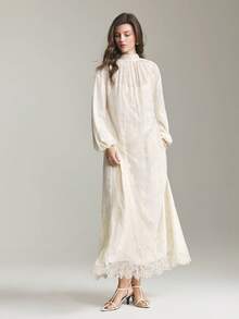 Ontre Đầm cổ ren màu mơ mới mùa xuân sớm 2026, phù hợp cho các bữa tiệc thành thị hiện đại, mùa tựu trường, đám cưới, trang phục thường ngày tối giản kiểu thành thị, phong cách Bohemian, kỳ nghỉ, lễ hội, mùa xuân. - Màu be - Xem 2