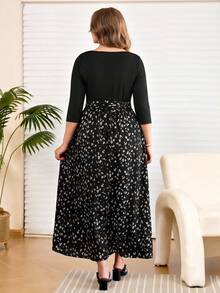EMERY ROSE Đầm nữ cỡ lớn phối màu, cổ tròn, thanh lịch, thắt eo, thích hợp mặc hàng ngày. - Nhiều màu - Xem 4
