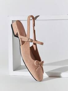 SHUZIA Women's Elegant French Charming Bow-Toed Sling-Back Pumps - Apricot - View 8