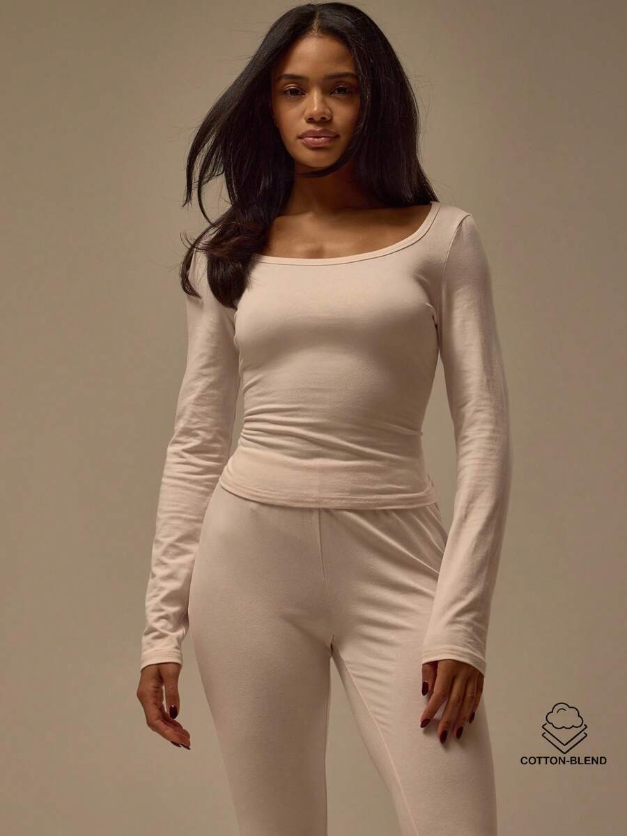 MUSERA ESSENTIALS Áo thun dài tay cổ tròn ôm sát, chất liệu cotton, thoải mái, dễ thương, thích hợp mặc hàng ngày, mùa xuân hè. - Hồng - Xem 1