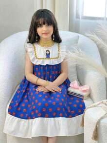 SHEIN Young Girl' Colorblock Print Sleeveless Dress,Kids - Blue - View 5