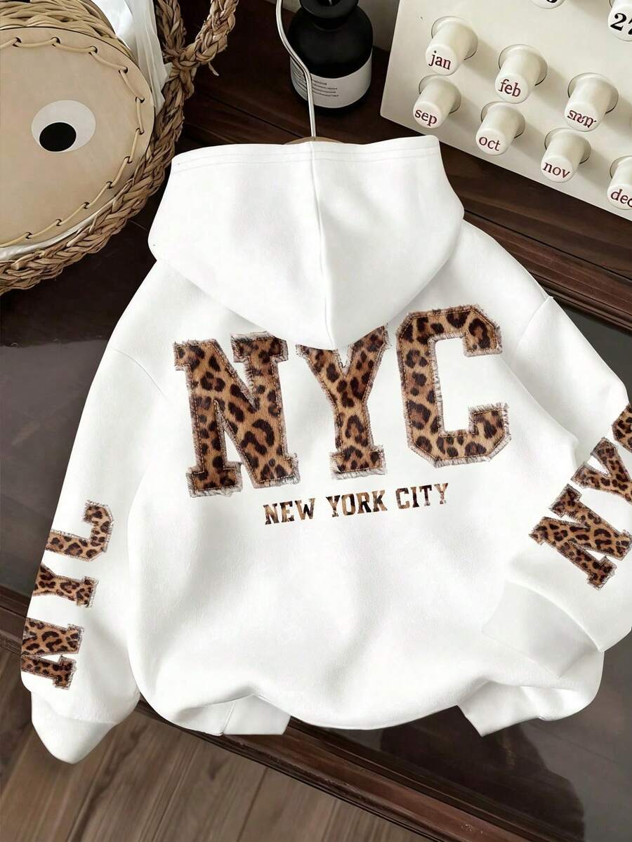 SHEIN Áo nỉ dài tay dáng rộng in họa tiết da báo dành cho nữ cỡ lớn. - trắng - Xem 1