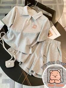 Franclia 修身 Polo 领短袖上衣 + 侧袋短裤 - 灰色 - 查看 1