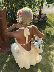 Livesso 黄色系领无袖休闲迷你连衣裙，适合海滩派对和度假穿着 - 黃色 - 查看 3