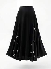 Modelyn Chân váy chữ A thanh lịch màu đen dành cho nữ, chất liệu lưới họa tiết bướm, thích hợp cho mùa xuân/hè. - màu đen - Xem 1