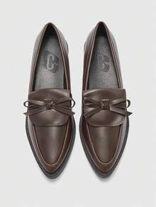CUCCOO BIZCHIC Women's Brown Pointed Toe Loafers With Bow Decor, Comfortable Slip-On Thick Sole Casual/Work Shoes Valentine's Day - Coffee Brown - View 2