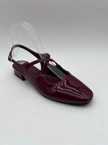 CUCCOO DOLLMOD 可爱蝴蝶结装饰玛丽珍平底鞋，杏色，方头，低跟，休闲通勤、约会、派对、购物、上学皆宜，甜美风格 - 酒紅色 - 查看 13