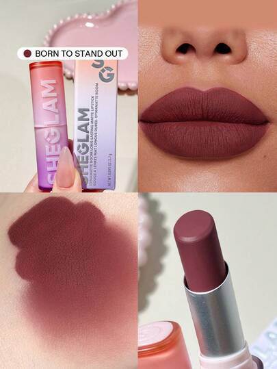 SHEGLAM Dynamatte Boom 持久霧面唇膏-天生出眾 20 種顏色 奶油霧面防水唇膏 神奇不粘杯防轉移唇膏 棕紫色唇膏 品牌 美容 化妝 化妝品 適合女性與女孩 完美搭配冬季 Y2K 時尚 流行 生日禮物 假期 派對準備就緒 最佳顏色