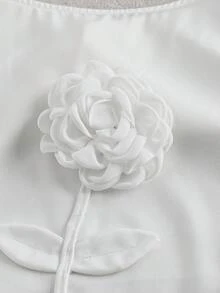 INAWLY Women's Solid Color Ruffled Collar 3D Floral Decor Sleeveless Blouse - White - View 3