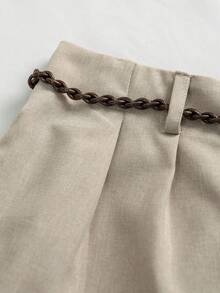 Franclia Plus Size Women Casual Shorts With Woven Belt, Suitable For Summer, Beach, Commute, Versatile, Elegant Pants - Apricot - View 4