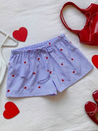 Comfortcana Women's Striped Cotton Linen Shorts With Heart Embroidery And Waist Tie Women Spring Outfit Women Clothes Valentine's Day Going Out Heart Blue Stripe Shorts For Women   Elegant, Vacation, Casual,  Y2k ,Clothes   Summer  Spring Valentine's Day Valentine Clothes  Carnival Beach  Birthday Party Wedding  Going Out  Outfits For Women  Girly Shorts
