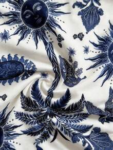 Soleia Casual Vacation Style Blue Sun God Allover Print Women Top, Suitable For Spring/Summer, Vacation Style Spring - Multicolor - View 7