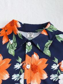 2pcs/Set Young Boy Palm Tree Print Short Sleeve Polo Shirt And Solid Shorts Set,Summer,Beach,Holiday,Casual Sports Italian Vacation Resort Outfits - Orange - View 5