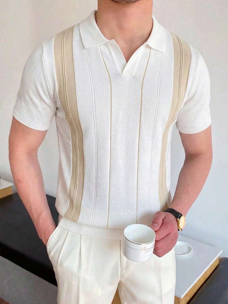 Manfinity Homme Men's Striped Short Sleeve Casual Commuter Knit Top - Multicolor - View 1