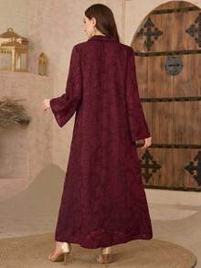 Al Najma Đầm lưới cổ đính đá kiểu Ả Rập thanh lịch. - Màu Đỏ Sâu - Xem 2