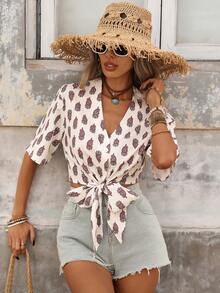 Brillora 女士度假上衣，女士休闲浪漫度假日常穿着印花衬衫，面料柔软舒适，适合春夏穿着，情人节礼物，嘉年华服装，沙滩装 - 彩色 - 查看 5