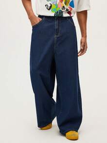 MTV | SHEIN Men's Casual Street Letter Graphic Loose Fit Denim Jeans - Blue Black - View 8