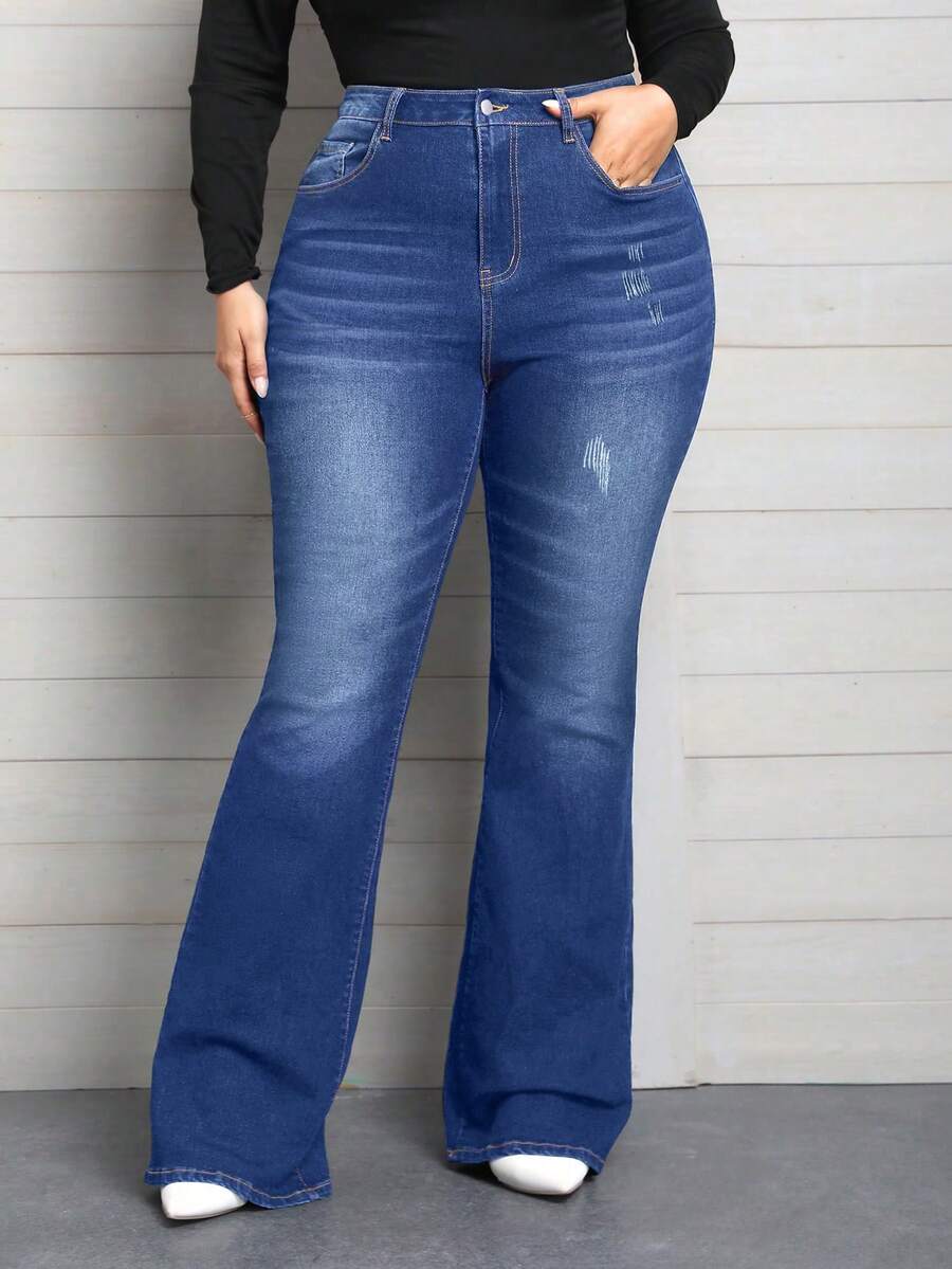 EMERY ROSE Plus Size Elegant Slimming Flare Leg Jeans - Blue - View 1