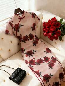 Franclia Women's Chinese Stylish And Versatile Party Outfit: Women's Long Red Sleeveless Stand-Collar Button-Down Dress , Elegant Fitted Red Maxi Gown For Banquet,Elegant Dresses For Women,Elegant Dress Women, Wedding Guest Dress For Women,Wedding Party Dress,Red Dress,Valentines Day Dress,Valentine Outfits For Women,Valentine Clothes Elegant Dresses For Party Birthday Dress For Holiday Dress Casual Dresses For Women Floral Dress Summer Dress Beach Dresses - Multicolor - View 1