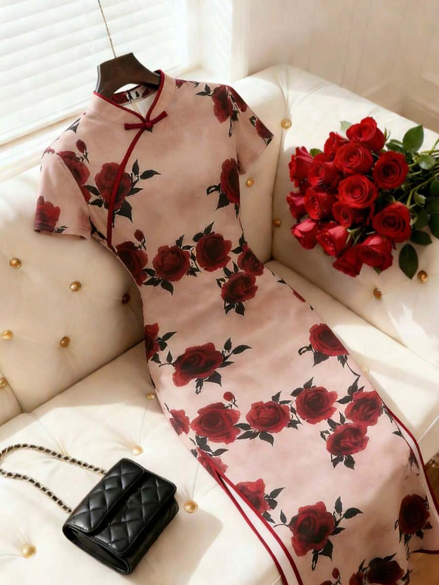 Franclia Women's Chinese Stylish And Versatile Party Outfit: Women's Long Red Sleeveless Stand-Collar Button-Down Dress , Elegant Fitted Red Maxi Gown For Banquet,Elegant Dresses For Women,Elegant Dress Women, Wedding Guest Dress For Women,Wedding Party Dress,Red Dress,Valentines Day Dress,Valentine Outfits For Women,Valentine Clothes Elegant Dresses For Party Birthday Dress For Holiday Dress Casual Dresses For Women Floral Dress Summer Dress Beach Dresses - Multicolor - View 1