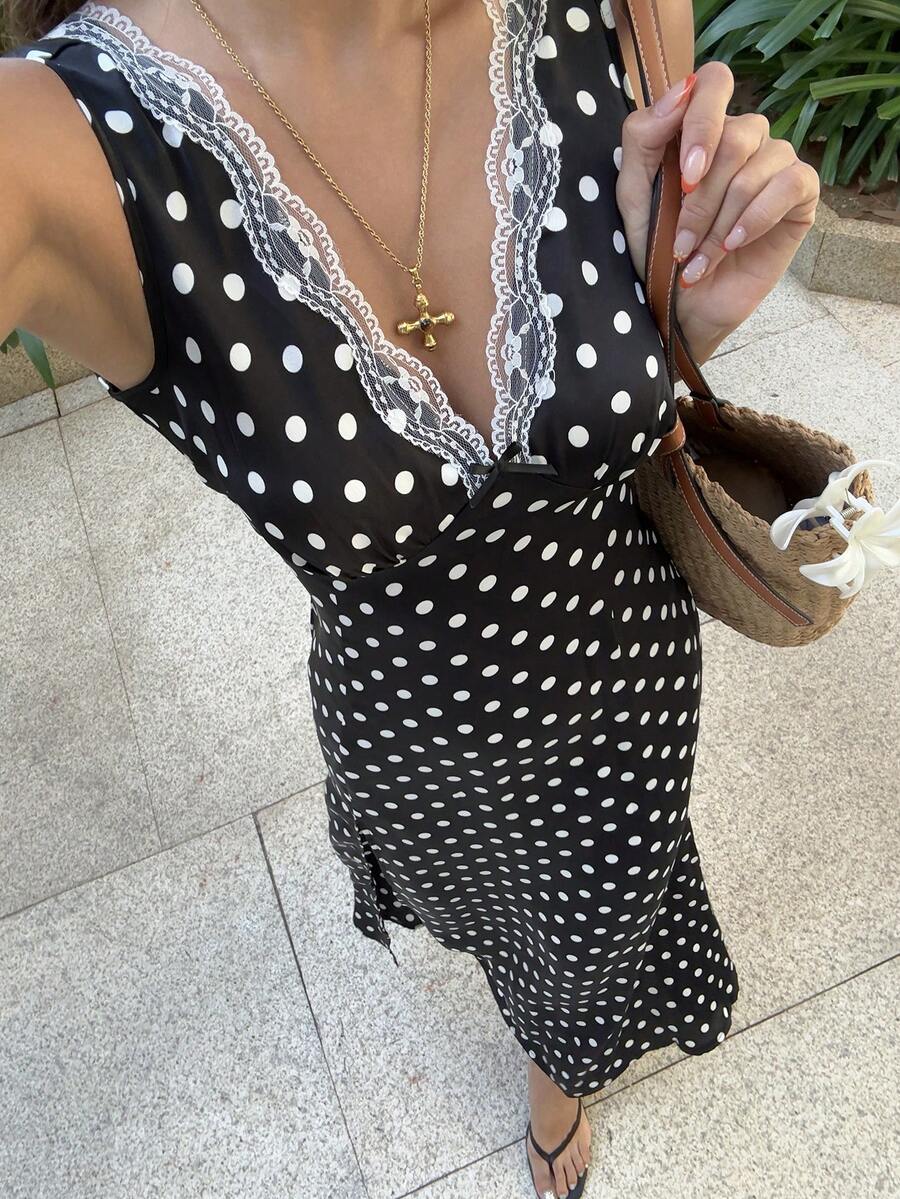 Serisse Women's Casual Polka Dot Print Sleeveless Dress, Suitable For Vacation,,Summer Dress , Spring Outfit Women  , Valentine's Day ,Carnival, Beach,Vacation, Casual,Party,Wedding , Elegant - Multicolor - View 1