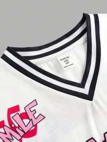 SHEIN 少女休闲可爱印花宽松粉色T恤 - 粉色 - 查看 3