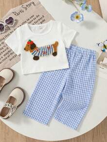 SHEIN 2pcs Baby Girl Toddler/Newborn 0-3Y Cute Casual Striped Bow Decor T-Shirt + Striped Pants Set, Infant Morandee Blue Outfit, Spring/Summer - Blue - View 9